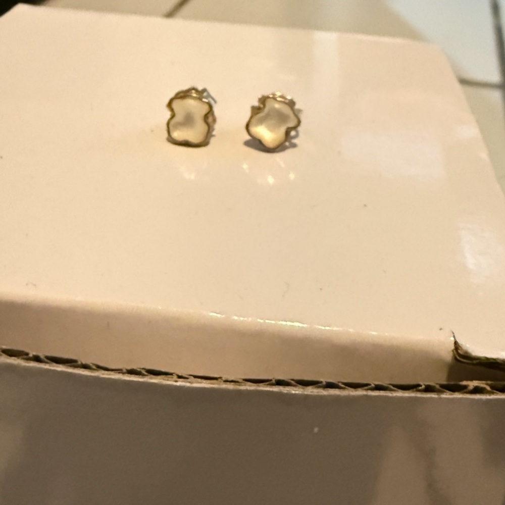 Tous Gold-Tone Stud Earrings with Cream Pearl Centers